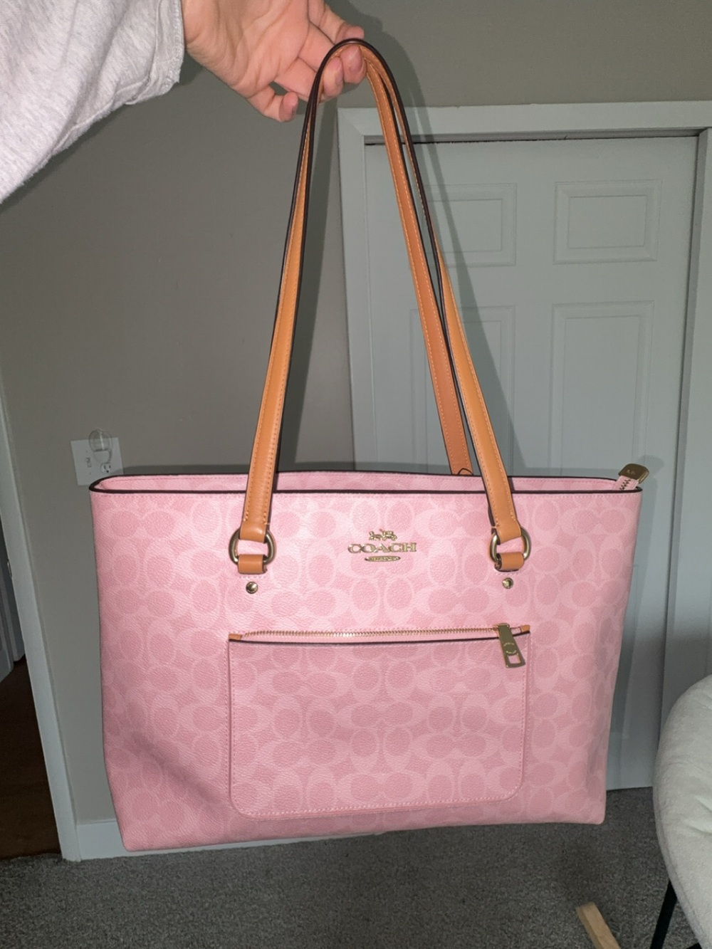 Coach powder pink station Tote Bag with leather Straps